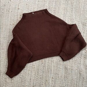 Brown Free People Wide Cropped Ribbed Women's Sweater